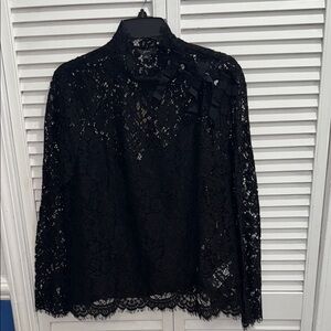 J. Crew Elegant Black Lace Top with Bow Accents